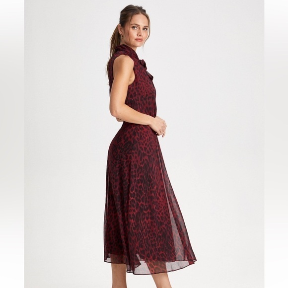 LONDON TIMES Burgundy Animal Print Sleeveless Neck Tie Maxi Dress - Picture 5 of 15